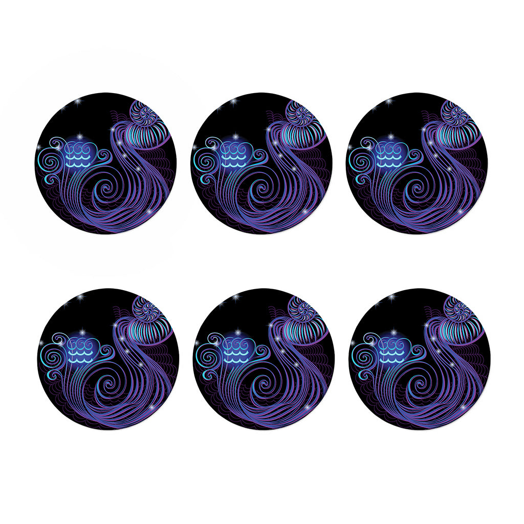 Dark Aquarius Zodiac Sign Print Coaster Set
