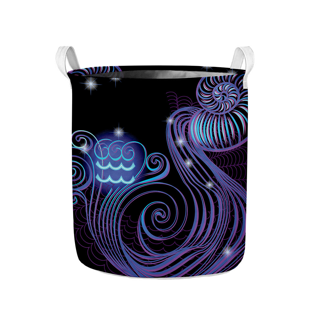 Dark Aquarius Zodiac Sign Print Collapsible Laundry Basket