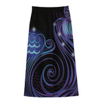 Dark Aquarius Zodiac Sign Print Cotton Front Slit Maxi Skirt
