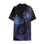 Dark Aquarius Zodiac Sign Print Cotton Hawaiian Shirt