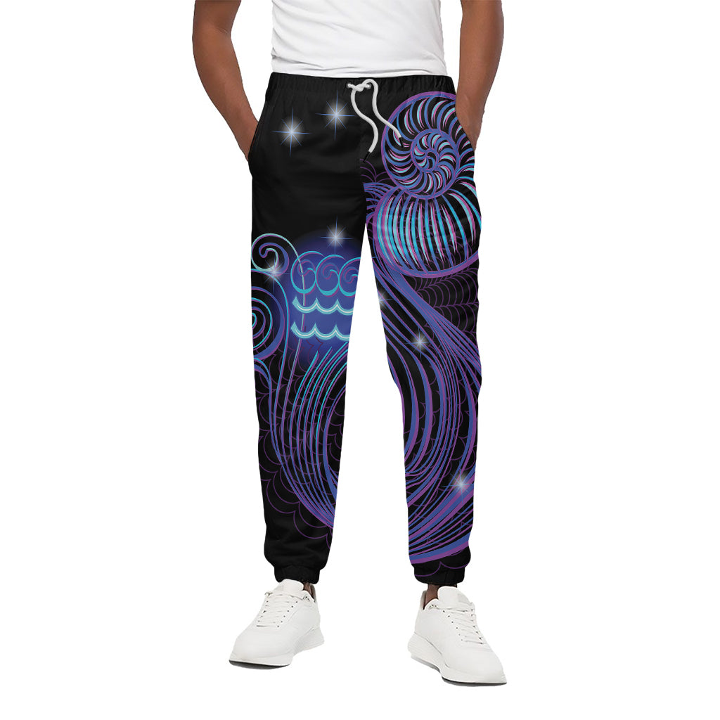 Dark Aquarius Zodiac Sign Print Cotton Pants
