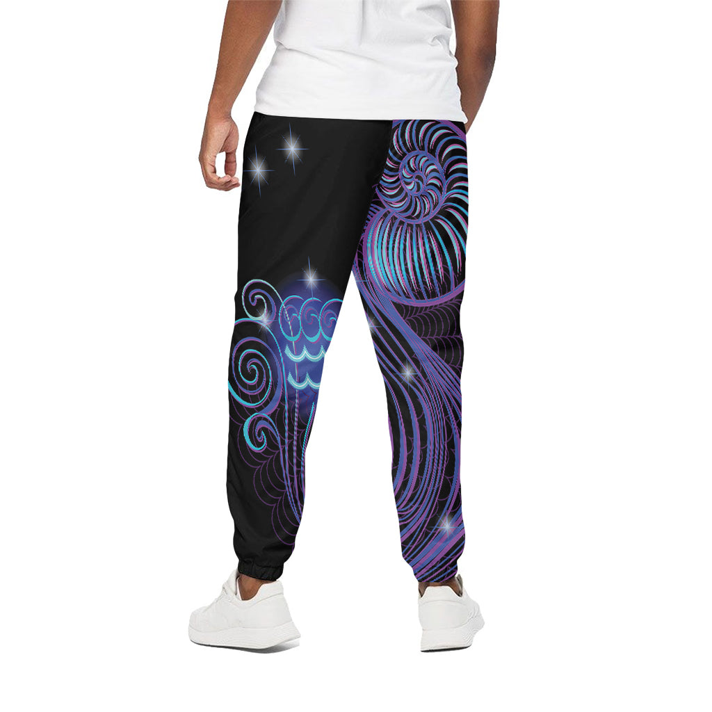 Dark Aquarius Zodiac Sign Print Cotton Pants
