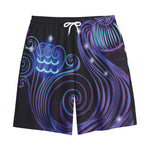 Dark Aquarius Zodiac Sign Print Cotton Shorts