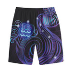 Dark Aquarius Zodiac Sign Print Cotton Shorts