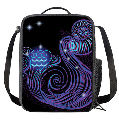 Dark Aquarius Zodiac Sign Print Crossbody Lunch Bag