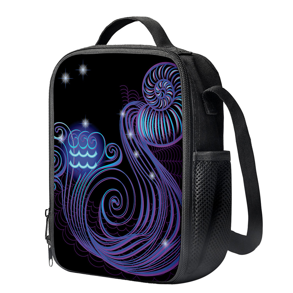 Dark Aquarius Zodiac Sign Print Crossbody Lunch Bag