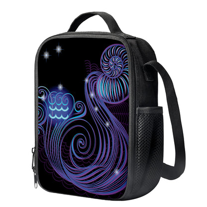 Dark Aquarius Zodiac Sign Print Crossbody Lunch Bag