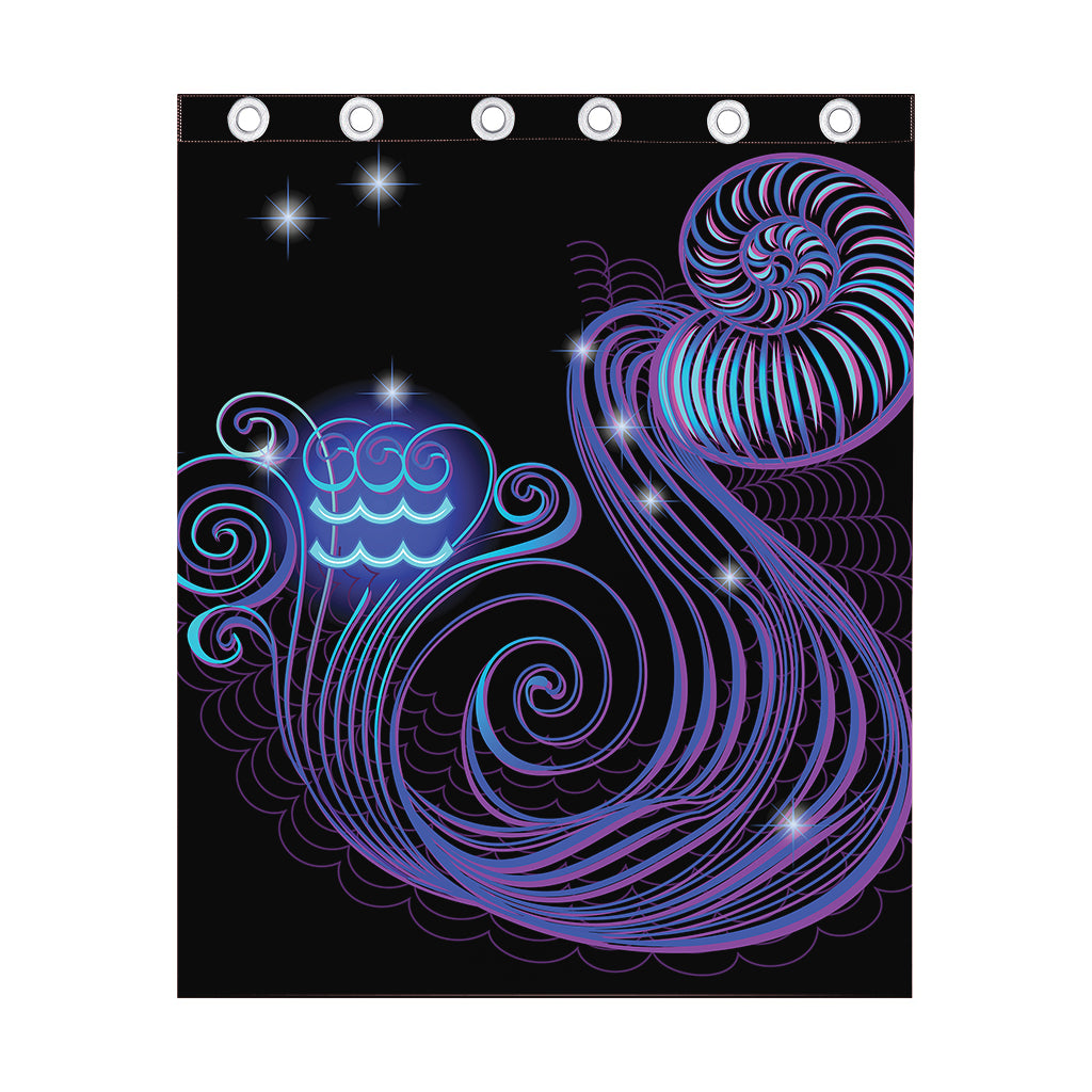Dark Aquarius Zodiac Sign Print Curtain