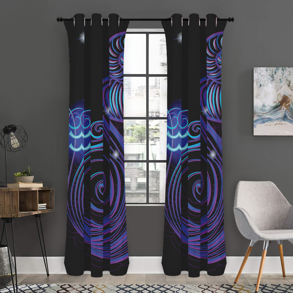 Dark Aquarius Zodiac Sign Print Curtain