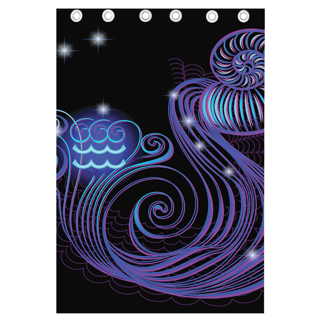 Dark Aquarius Zodiac Sign Print Curtain