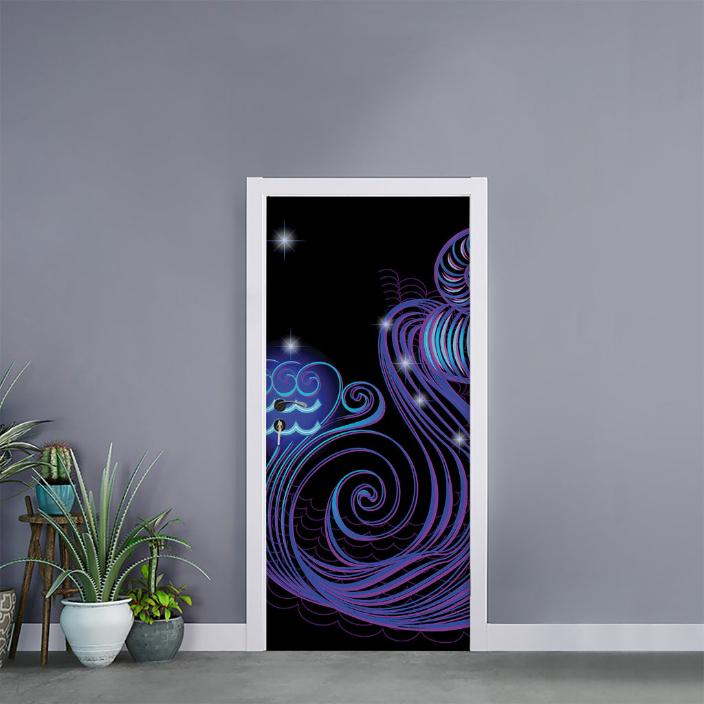 Dark Aquarius Zodiac Sign Print Door Sticker