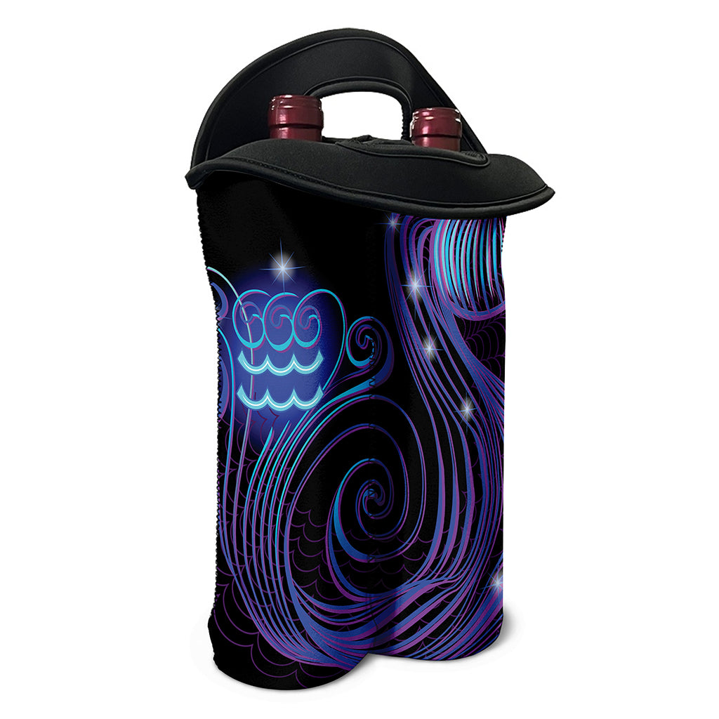 Dark Aquarius Zodiac Sign Print Double Neoprene Wine Tote