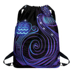 Dark Aquarius Zodiac Sign Print Drawstring Backpack