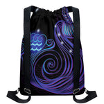 Dark Aquarius Zodiac Sign Print Drawstring Backpack