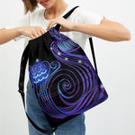 Dark Aquarius Zodiac Sign Print Drawstring Backpack
