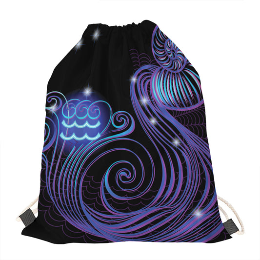 Dark Aquarius Zodiac Sign Print Drawstring Bag