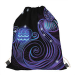 Dark Aquarius Zodiac Sign Print Drawstring Bag
