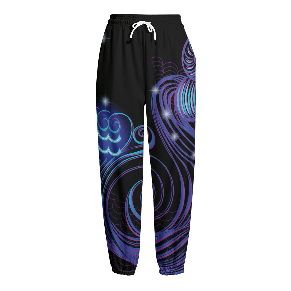 Dark Aquarius Zodiac Sign Print Fleece Lined Knit Pants
