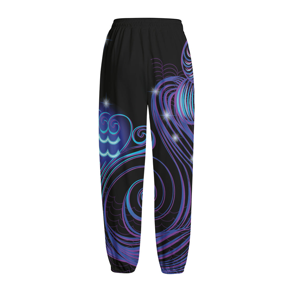 Dark Aquarius Zodiac Sign Print Fleece Lined Knit Pants