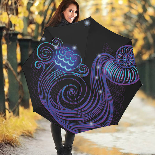 Dark Aquarius Zodiac Sign Print Foldable Umbrella