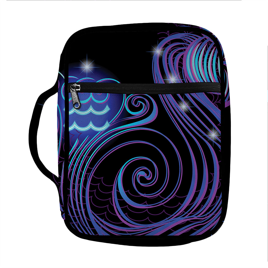 Dark Aquarius Zodiac Sign Print Front Pocket Bible Bag