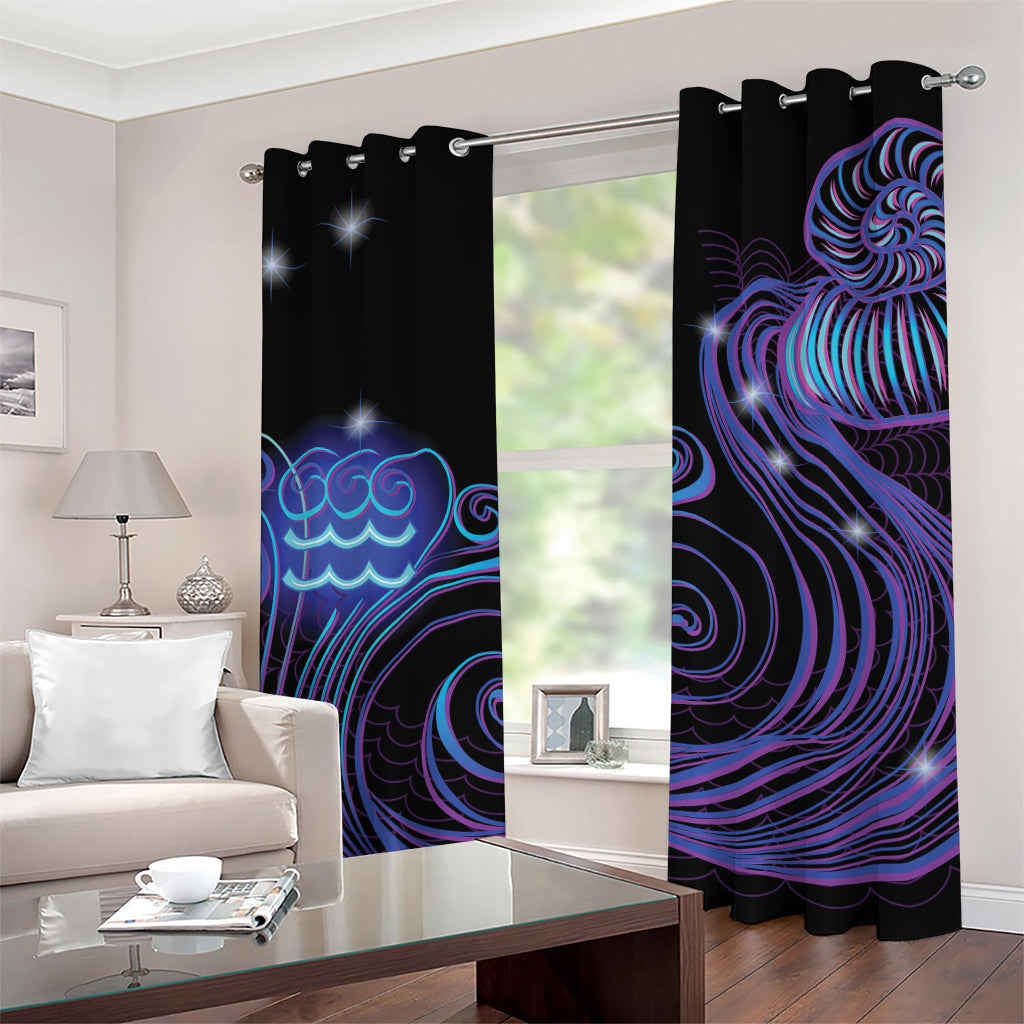 Dark Aquarius Zodiac Sign Print Grommet Curtains