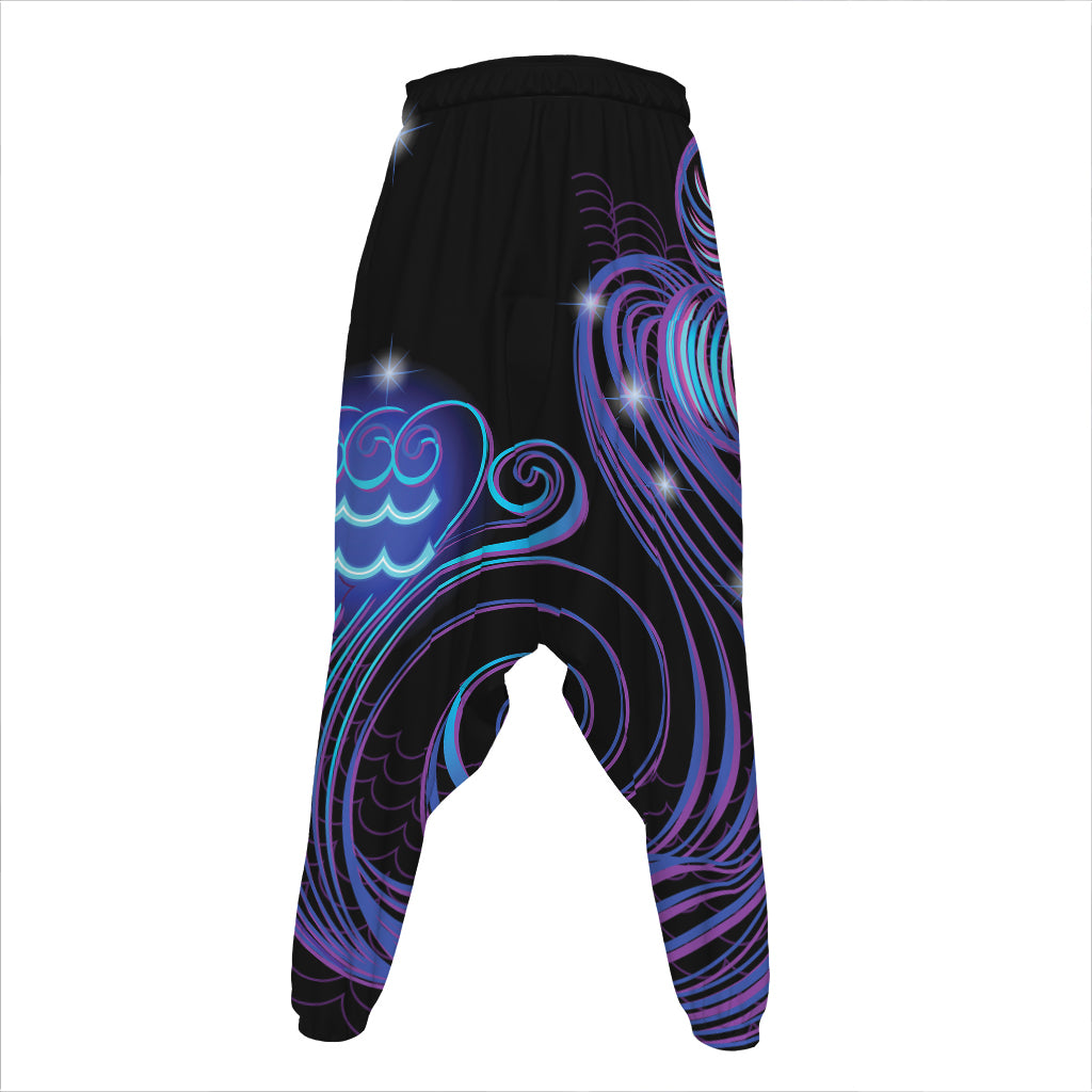 Dark Aquarius Zodiac Sign Print Hammer Pants