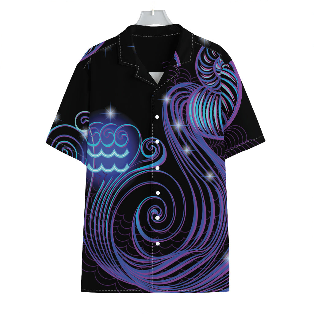 Dark Aquarius Zodiac Sign Print Hawaiian Shirt