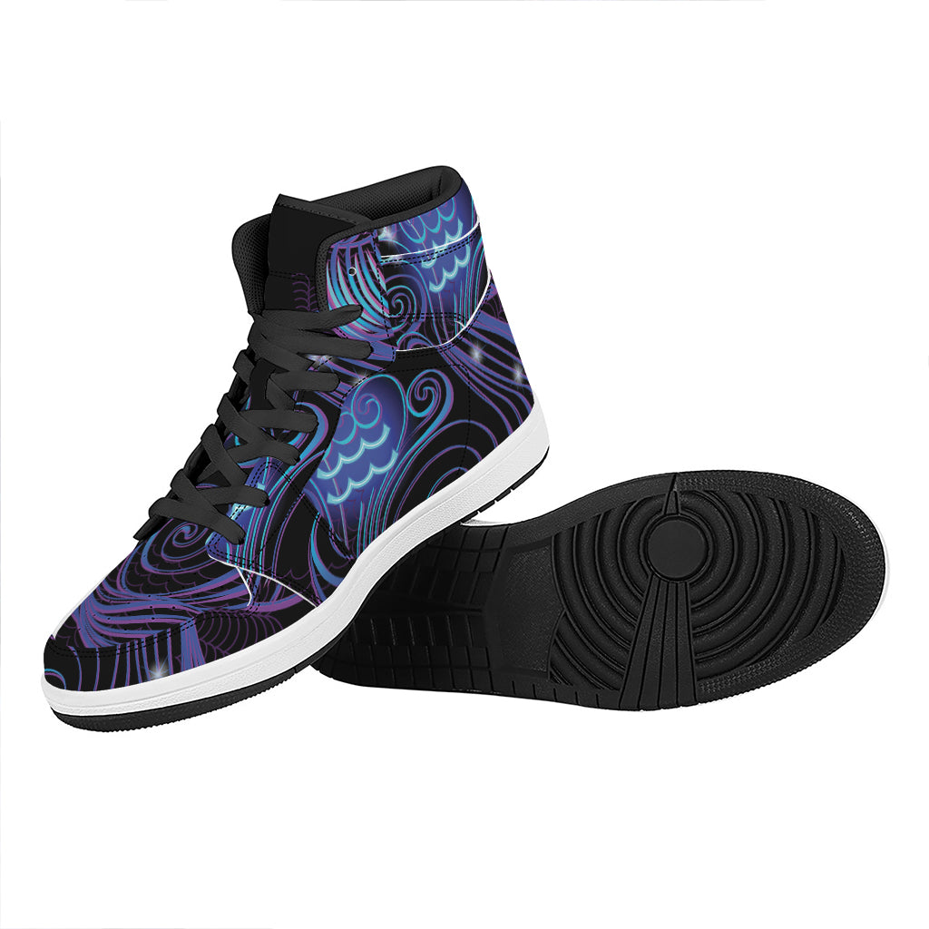 Dark Aquarius Zodiac Sign Print High Top Leather Sneakers