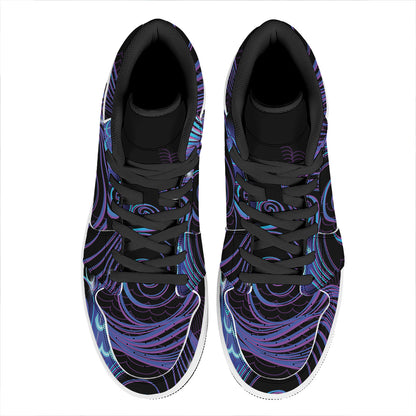 Dark Aquarius Zodiac Sign Print High Top Leather Sneakers