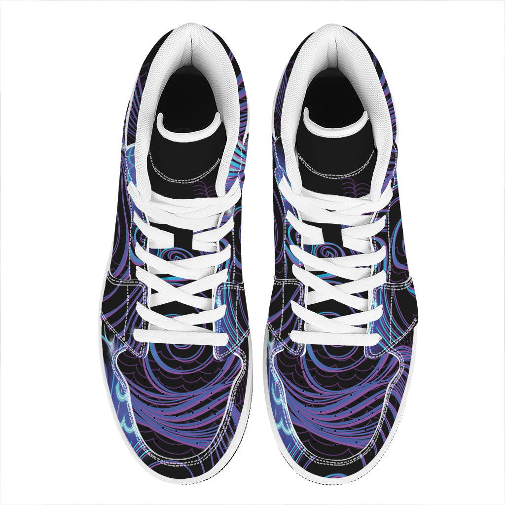 Dark Aquarius Zodiac Sign Print High Top Leather Sneakers