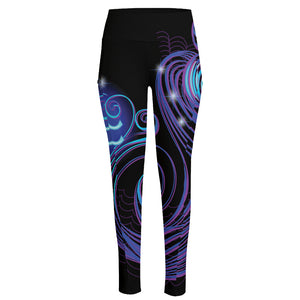 Dark Aquarius Zodiac Sign Print High-Waisted Pocket Leggings