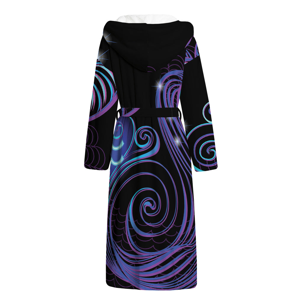 Dark Aquarius Zodiac Sign Print Hooded Bathrobe
