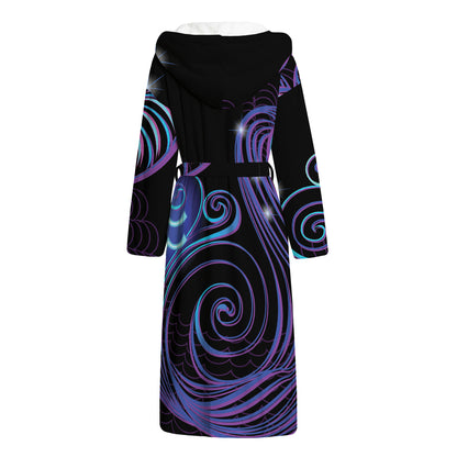 Dark Aquarius Zodiac Sign Print Hooded Bathrobe