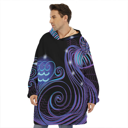 Dark Aquarius Zodiac Sign Print Hoodie Blanket