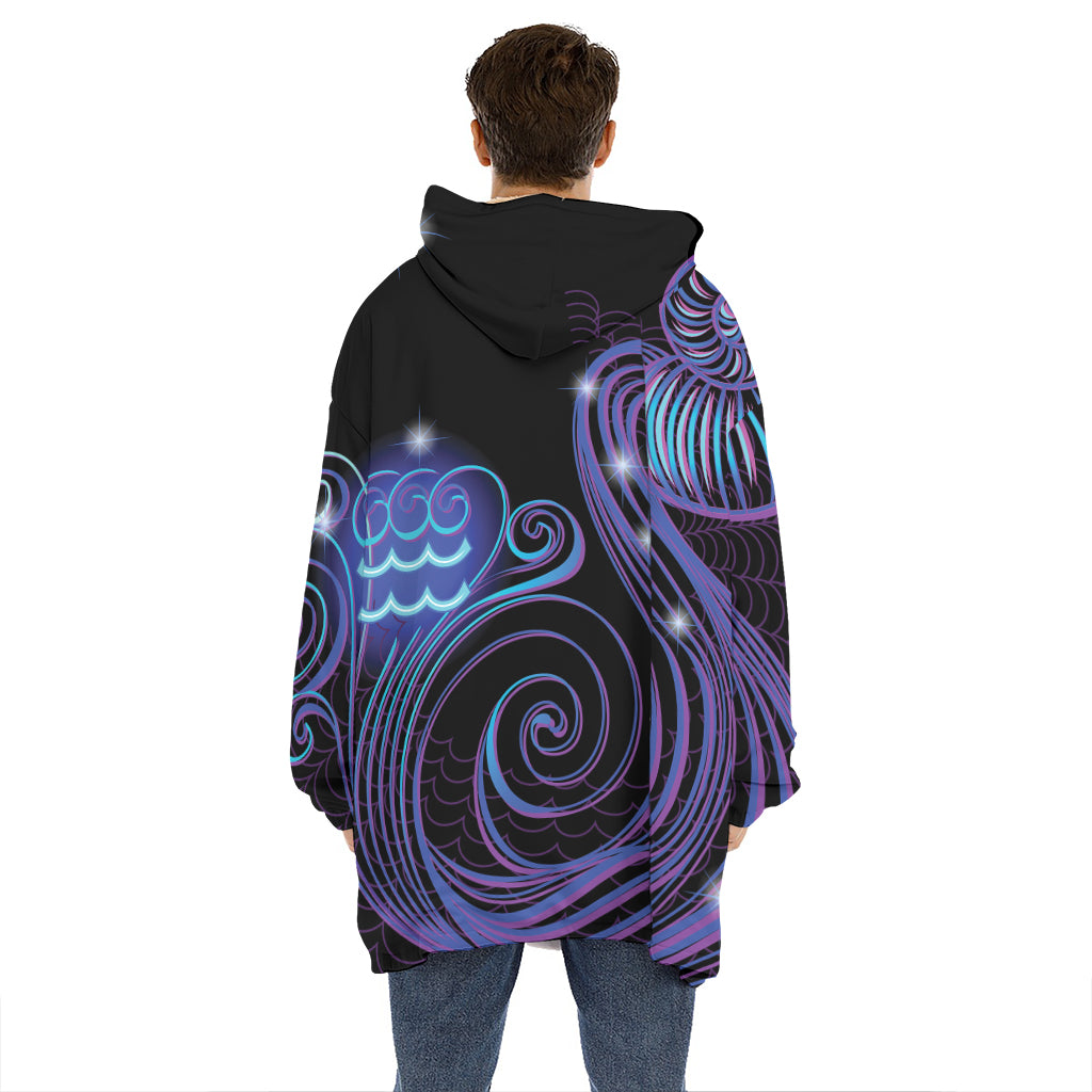 Dark Aquarius Zodiac Sign Print Hoodie Blanket