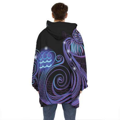 Dark Aquarius Zodiac Sign Print Hoodie Blanket