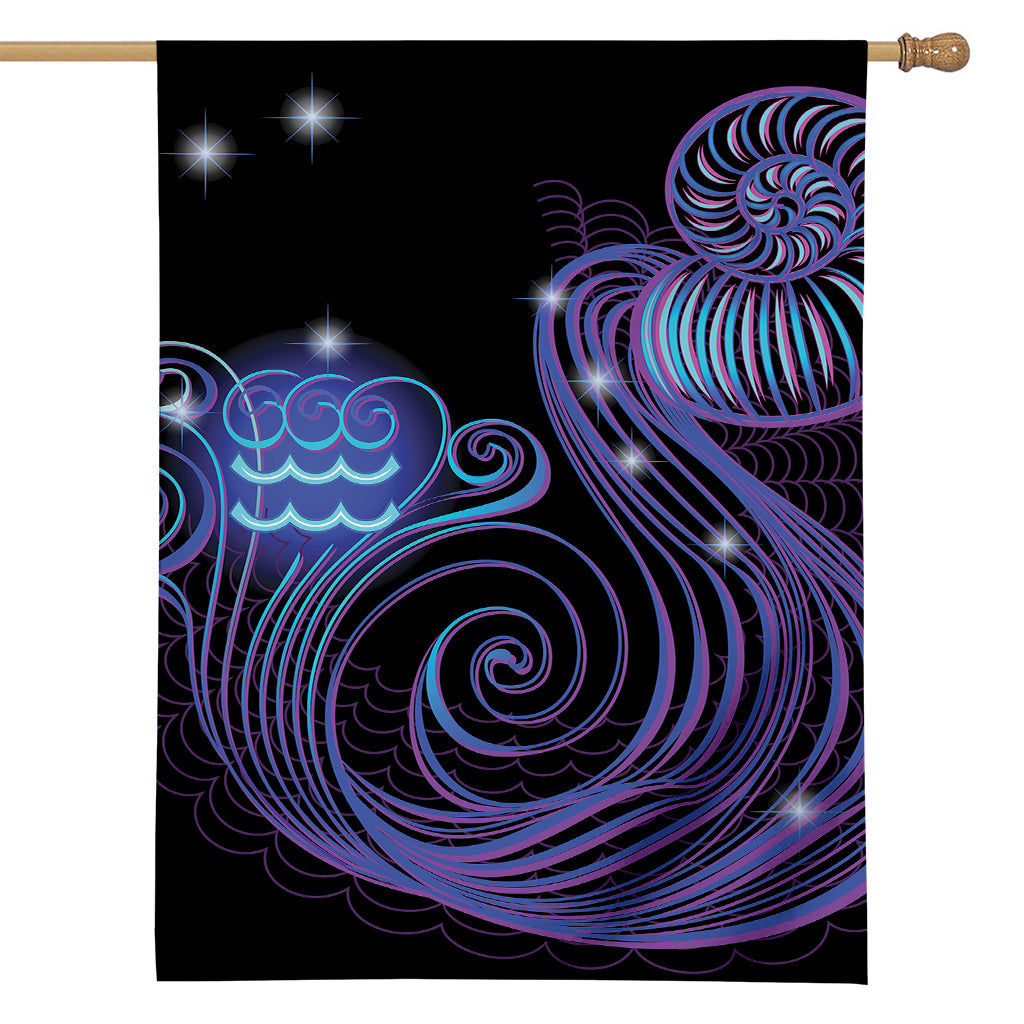 Dark Aquarius Zodiac Sign Print House Flag