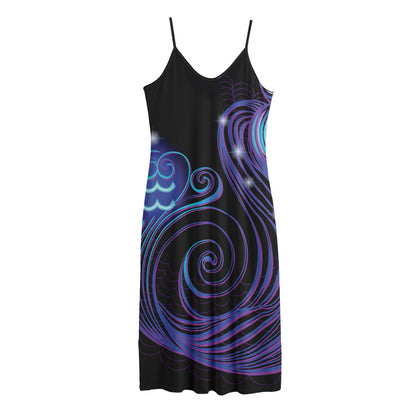 Dark Aquarius Zodiac Sign Print Jersey Midi Cami Dress