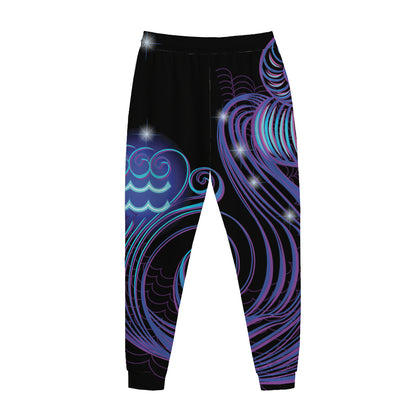 Dark Aquarius Zodiac Sign Print Jogger Pants