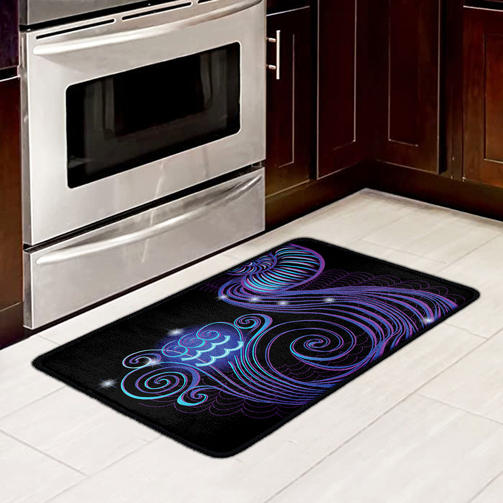 Dark Aquarius Zodiac Sign Print Kitchen Mat