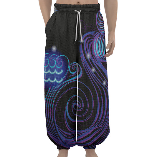 Dark Aquarius Zodiac Sign Print Lantern Pants