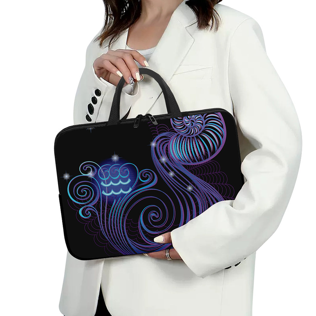 Dark Aquarius Zodiac Sign Print Laptop Sleeve With Handle