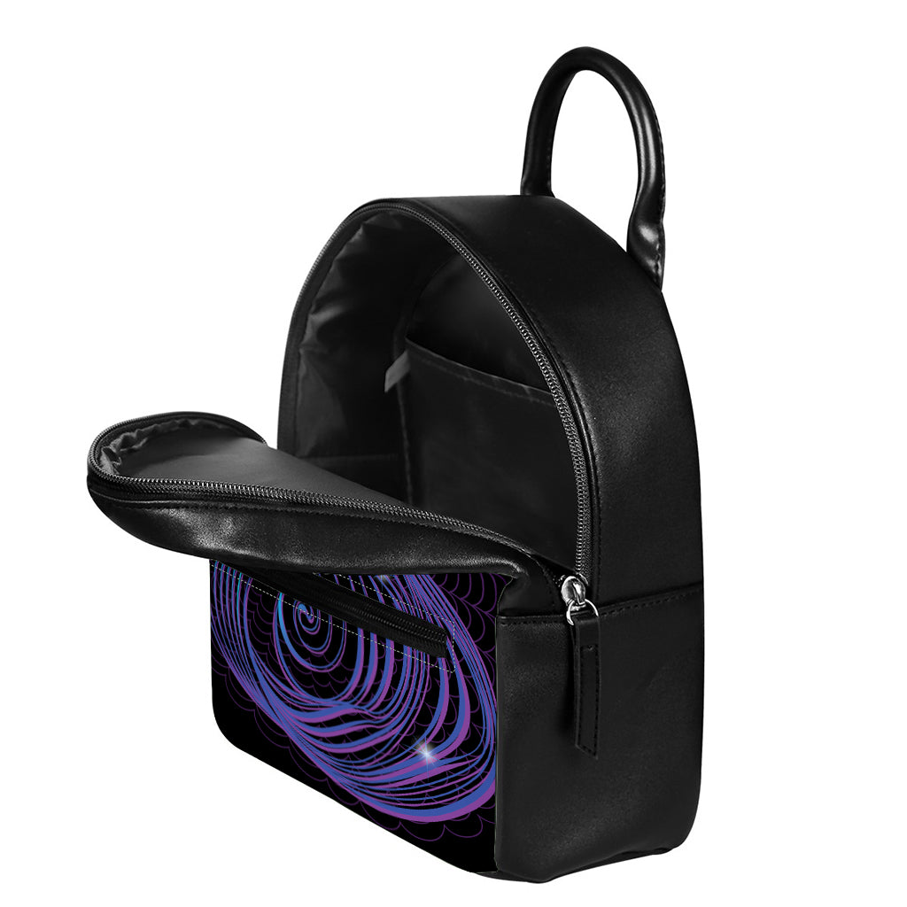Dark Aquarius Zodiac Sign Print Leather Backpack