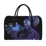 Dark Aquarius Zodiac Sign Print Leather Duffle Bag