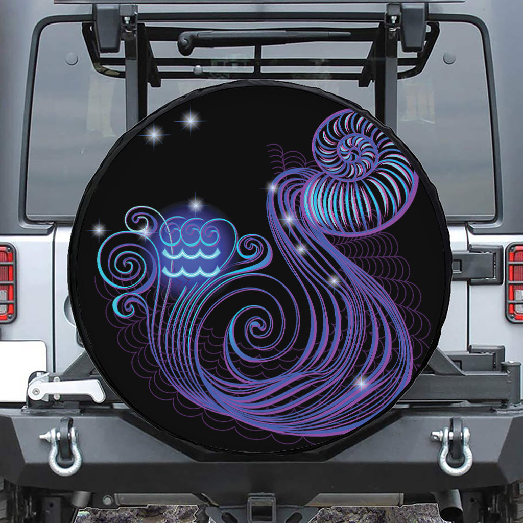 Dark Aquarius Zodiac Sign Print Leather Spare Tire Cover