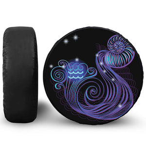 Dark Aquarius Zodiac Sign Print Leather Spare Tire Cover