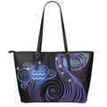 Dark Aquarius Zodiac Sign Print Leather Tote Bag With Zipper