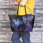 Dark Aquarius Zodiac Sign Print Leather Tote Bag