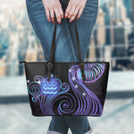 Dark Aquarius Zodiac Sign Print Leather Tote Bag